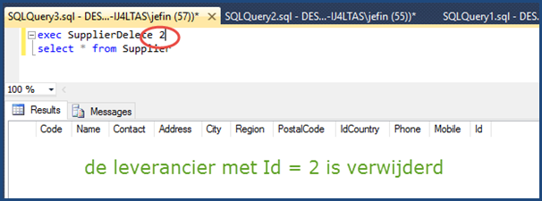 SupplierDelete Stored Procedure Test